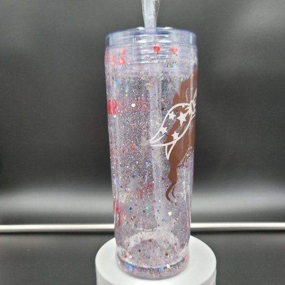 Mom Skinny Tumbler 18 Oz Manic Day Fuel Snow Globe Glitter Love Cold Cup - Picture 2 of 6